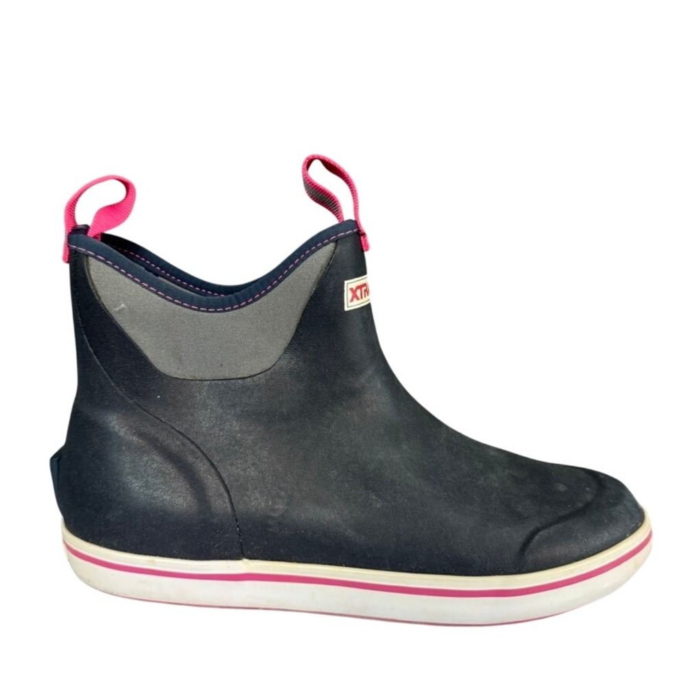 XTRATUF Ankle Deck Boots Navy Blue Pink Waterproof Rubber Fishing Boots Women 11